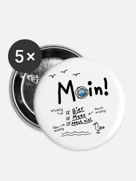 Moin Meer Bier Urlaub - Buttons groß 56 mm (5er Pack) - Weiß