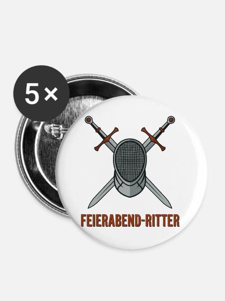 Feierabend Ritter Motiv - Buttons groß 56 mm (5er Pack) - Weiß