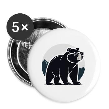 Ours noir montagnard lunettes - Lot de 5 grands badges (56 mm) - blanc - Devant