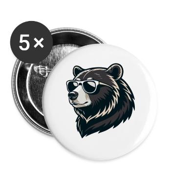 Bär mit grafischen Sonnenbrillen - Buttons groß 56 mm (5er Pack) - Weiß - Vorne