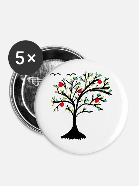 Apfelbaum Baum Garten Apfel  - Buttons groß 56 mm (5er Pack) - Weiß