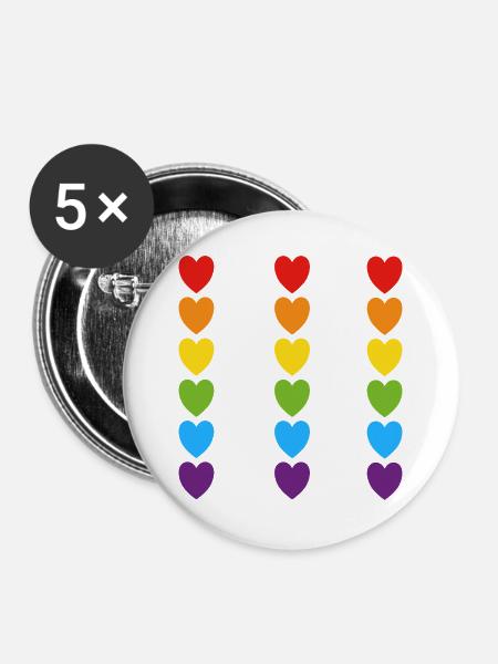 Stolz Regenbogenherzen - Buttons groß 56 mm (5er Pack) - Weiß