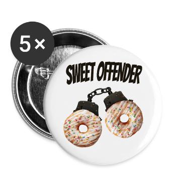 Sweet Offender Donut Lustiges Shirt - Buttons groß 56 mm (5er Pack) - Weiß - Vorne