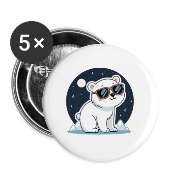 Nachtaktiver Eisbär und Sonnenbrille - Buttons groß 56 mm (5er Pack) - Weiß - Vorne