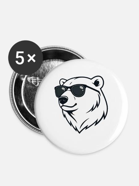 Eisbär Dunkle Brille - Buttons groß 56 mm (5er Pack) - Weiß