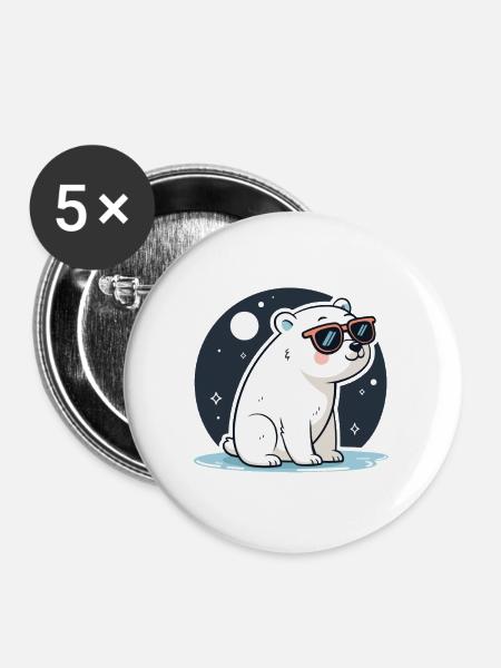 Rote Eisbär-Kosmische Brille - Buttons groß 56 mm (5er Pack) - Weiß
