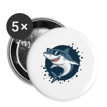 Requin Lunettes Soleil Stylé - Lot de 5 grands badges (56 mm) - blanc - Devant