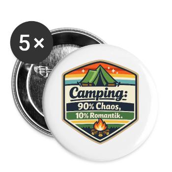 Camping Chaos Romantik Schild - Buttons groß 56 mm (5er Pack) - Weiß - Vorne