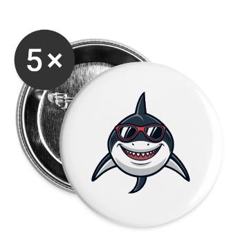 Shark Hipster Rote Brille - Buttons groß 56 mm (5er Pack) - Weiß - Vorne