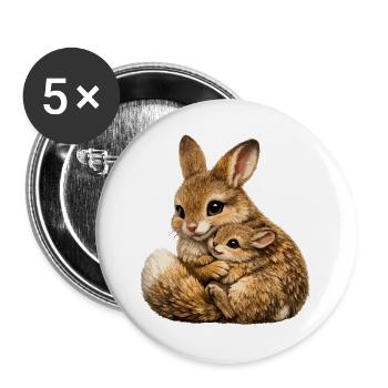 Hare hug mother and cub - Buttons large 2.2''/56 mm (5-pack) - white - Front