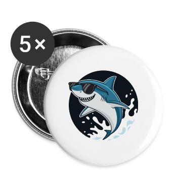 Surferhai mit dunkler Brille - Buttons groß 56 mm (5er Pack) - Weiß - Vorne
