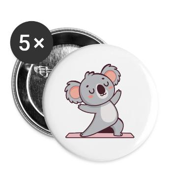 Koala Yoga sur tapis - Lot de 5 grands badges (56 mm) - blanc - Devant