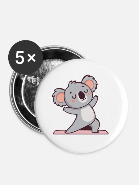 Koala-Yoga auf Matte - Buttons groß 56 mm (5er Pack) - Weiß