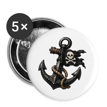 Piratenanker mit Totenschädel - Buttons groß 56 mm (5er Pack) - Weiß - Vorne