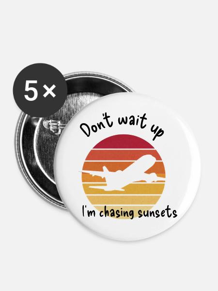 Sunset Airplane Vielflieger Geschenk - Buttons groß 56 mm (5er Pack) - Weiß