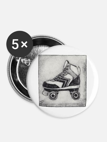 Retro Rollschuh - handgeschnitzte Druckvorlage - Buttons groß 56 mm (5er Pack) - Weiß