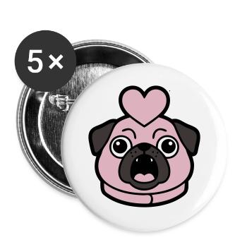 Pug Dog Heart Love Bark - Buttons large 2.2''/56 mm (5-pack) - white - Front
