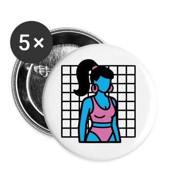 90er Fitness Girl Vaporwave - Buttons groß 56 mm (5er Pack) - Weiß - Vorne