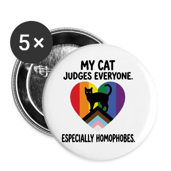 Pride Month LGBT – Meine Katze verurteilt jeden - Buttons groß 56 mm (5er Pack) - Weiß - Vorne