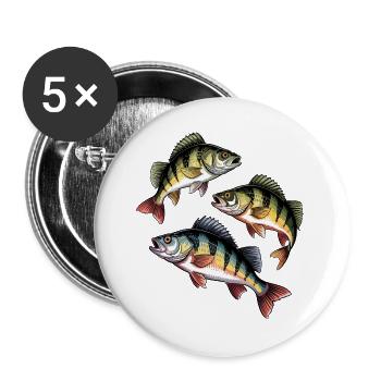 Barsch Angeln - Buttons groß 56 mm (5er Pack) - Weiß - Vorne