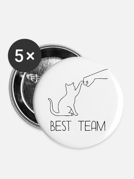 Katze Team Faust - Buttons groß 56 mm (5er Pack) - Weiß