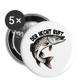 Der Hecht ruft - Buttons groß 56 mm (5er Pack) - Weiß - Vorne