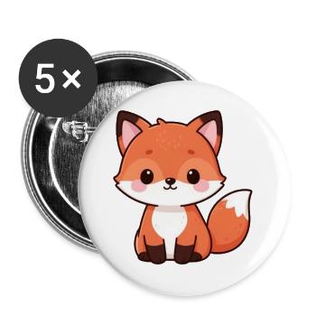 Niedlicher Fuchs Kawaii Geschenk  - Buttons groß 56 mm (5er Pack) - Weiß - Vorne