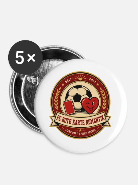 FC Rote Karte Romantik - Buttons groß 56 mm (5er Pack) - Weiß