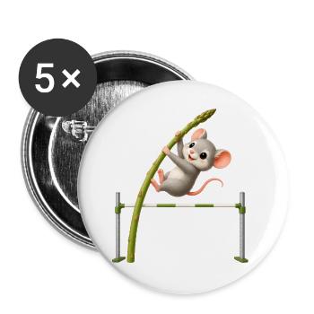Lustige Maus beim Spargel Hochsprung Cartoon - Buttons groß 56 mm (5er Pack) - Weiß - Vorne