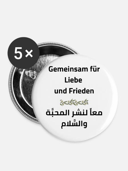 Frieden & Liebe: Gemeinsam - Buttons groß 56 mm (5er Pack) - Weiß