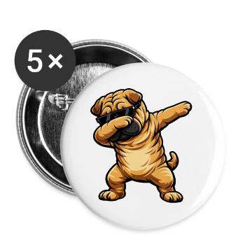 Dabbing Shar Pei - Buttons groß 56 mm (5er Pack) - Weiß - Vorne