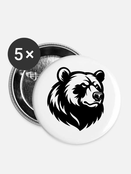 Angry Bear Head - Buttons groß 56 mm (5er Pack) - Weiß