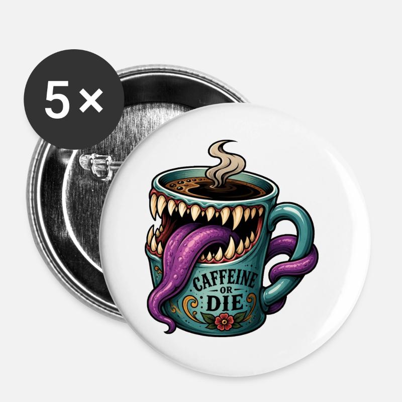 Monster-Mimic Kaffee-Koffein-Humor-Tasse - Buttons groß 56 mm (5er Pack) - Weiß