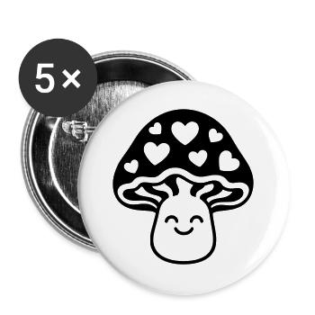 Sweet mushroom with heart and face - Buttons large 2.2''/56 mm (5-pack) - white - Front