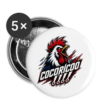 Supporter français emblème coq hurlant - Lot de 5 grands badges (56 mm) - blanc - Devant