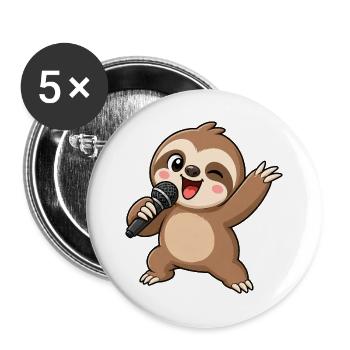 Dessin animé paresseux mignon, chanteur de karaoké, musicien - Lot de 5 grands badges (56 mm) - blanc - Devant