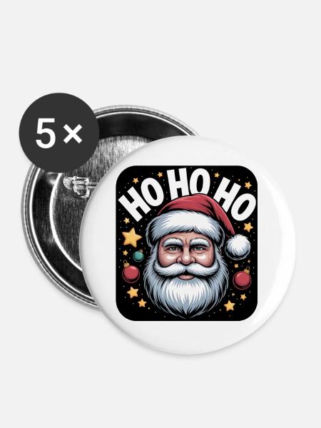 Ho Ho Ho Santa - Buttons groß 56 mm (5er Pack) - Weiß