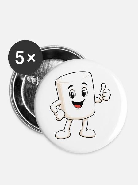Süßer Marshmallow mit Daumen hoch - Buttons groß 56 mm (5er Pack) - Weiß