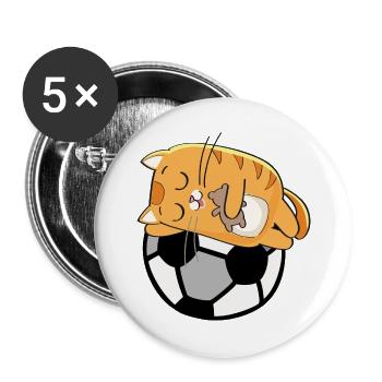 Kuschelkätzchen auf Fußball - Buttons groß 56 mm (5er Pack) - Weiß - Vorne