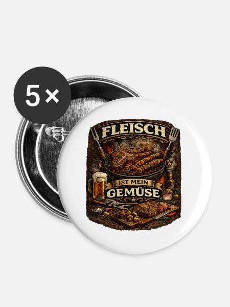Fleisch Ist Mein Gemüse - Buttons groß 56 mm (5er Pack) - Weiß