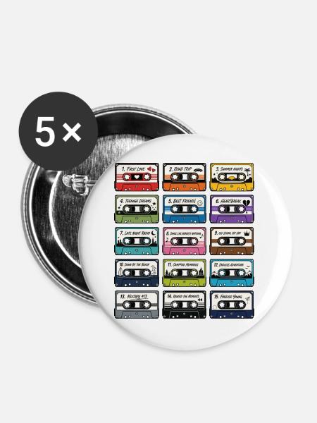 Retro Audio Kassettensammlung - Buttons groß 56 mm (5er Pack) - Weiß