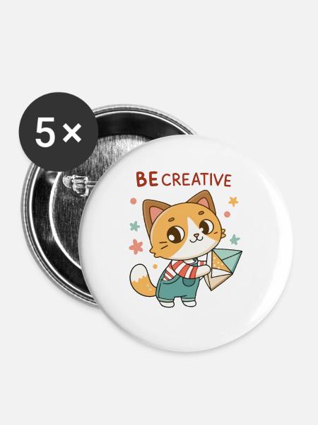 Kreative Katze und bunter Umschlag - Buttons groß 56 mm (5er Pack) - Weiß
