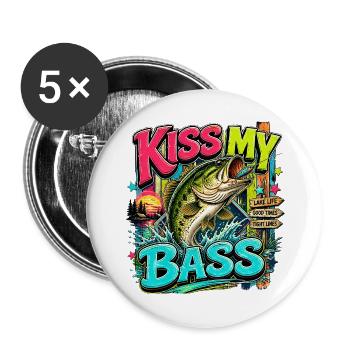 Kiss My Bass Neon Splash - Buttons groß 56 mm (5er Pack) - Weiß - Vorne