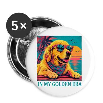 Golden Retriever Era Vintage | Retro Sunset Dog - Buttons large 2.2''/56 mm (5-pack) - white - Front