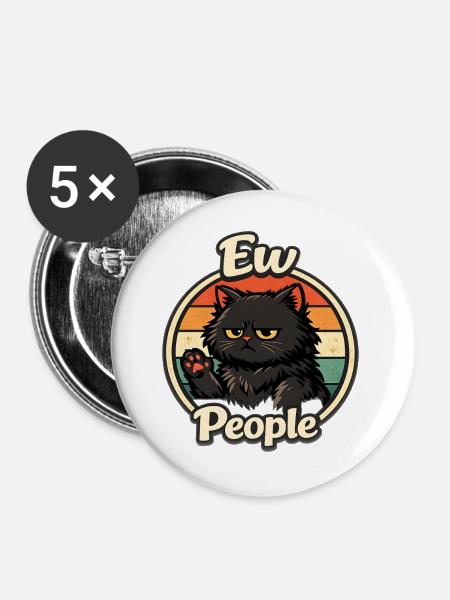 Grummelige Retro-Katze im Sunset - Buttons groß 56 mm (5er Pack) - Weiß