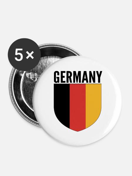 Schwarz-Rot-Gold Schilddesign - Buttons groß 56 mm (5er Pack) - Weiß