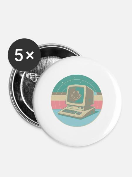 Retro PC Pastel Smile - Buttons groß 56 mm (5er Pack) - Weiß
