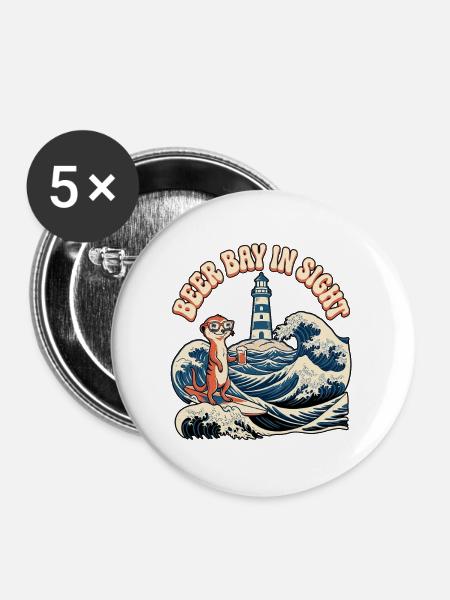 Bier Bucht Erdmännchen - Buttons groß 56 mm (5er Pack) - Weiß