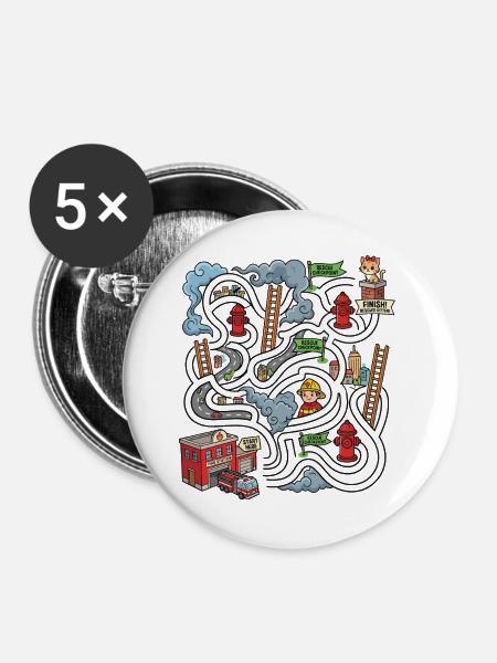 Rettungslabyrinth-Brandort - Buttons groß 56 mm (5er Pack) - Weiß
