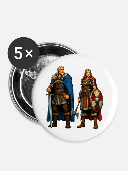 Nordische Kriegerduo - Buttons groß 56 mm (5er Pack) - Weiß